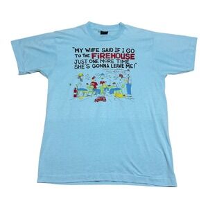 1990 Screen Stars Wife Firehouse Firefighter Comedy Shirt Men's L (Fits M) FLAWS